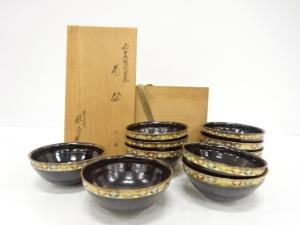 清閑寺窯　杉田祥平造　天目色絵　七宝画　数茶碗